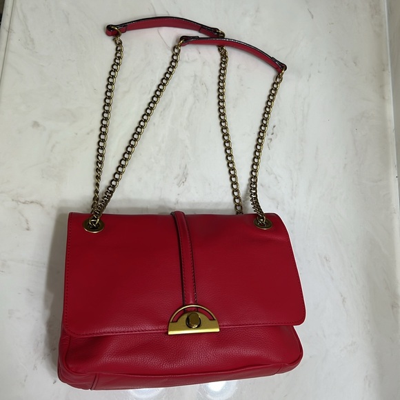 Antonio Melani Leather Red Shoulder Bag with Fab Gold Chain Strap & Detail NWOT - Picture 6 of 13